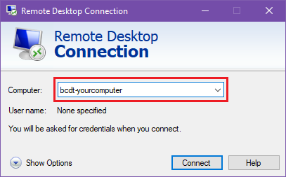 Remote Desktop Connection Window