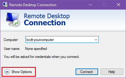 Remote Desktop Connection Options