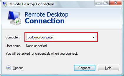 Remote Desktop Connection Window