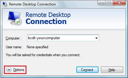 Remote Desktop Connection Options