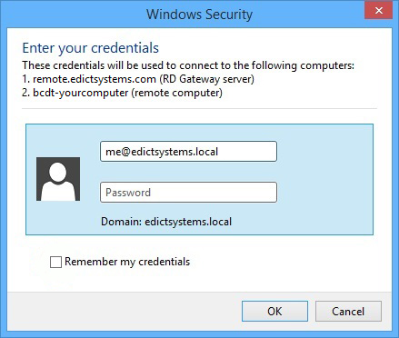 User credentials window