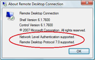 Remote Desktop Connection About Dialog