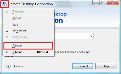 Remote Desktop Connection System Menu