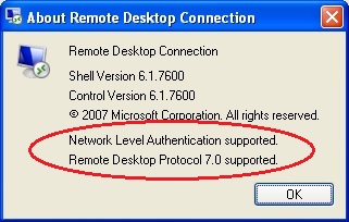 Remote Desktop Connection About Dialog