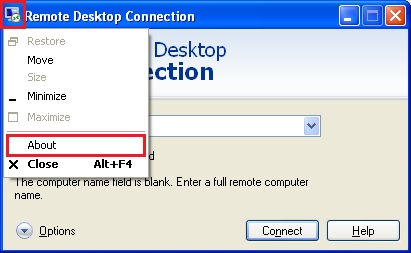 Remote Desktop Connection System Menu