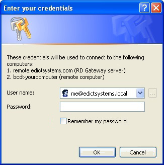 User credentials window