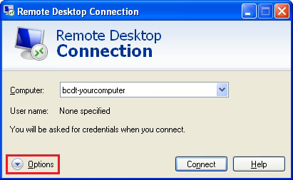 Remote Desktop Connection Options